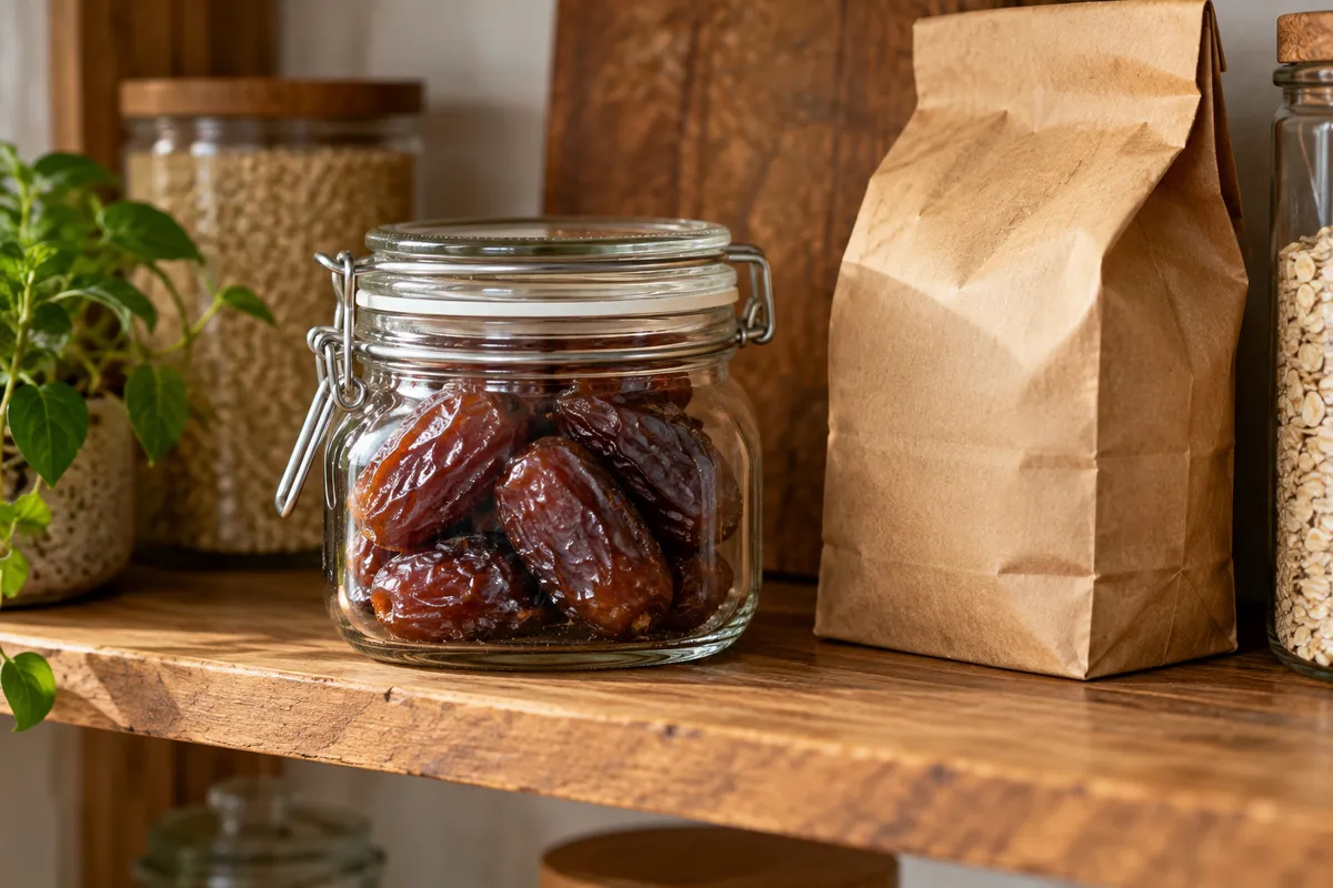 Dates in a sealed glass pantry container